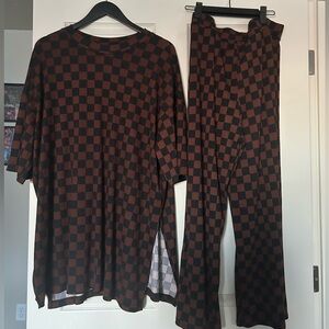 Dressed in LALA Lex Ribbed Checkerboard Playsuit in Black + Mocha, 2XL